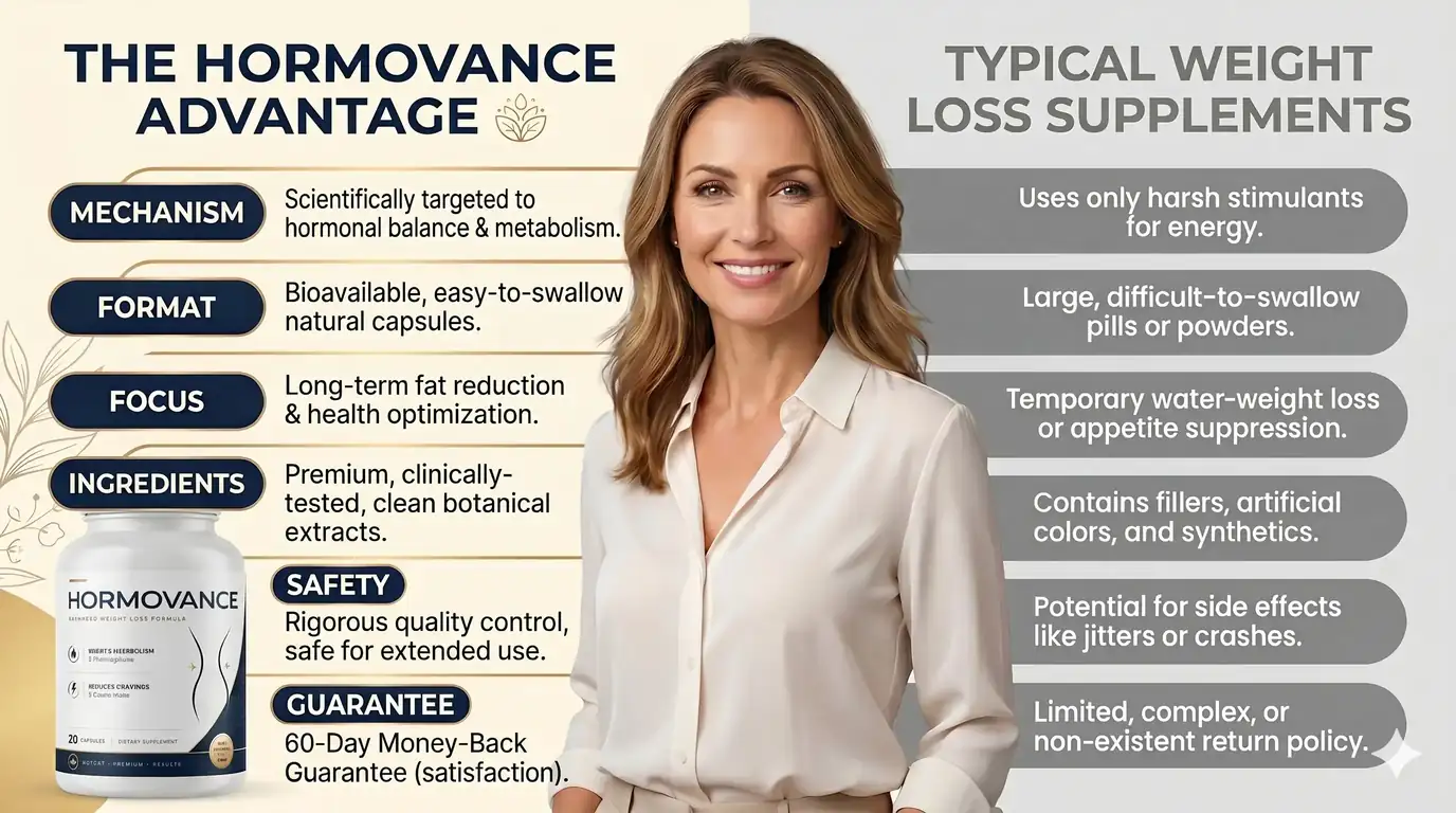Hormovance vs other metabolic supplements comparison chart showing transparent ingredients and no proprietary blends