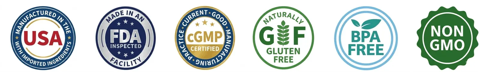 Hormovance quality badges: FDA registered facility, GMP certified, non-GMO, stimulant-free